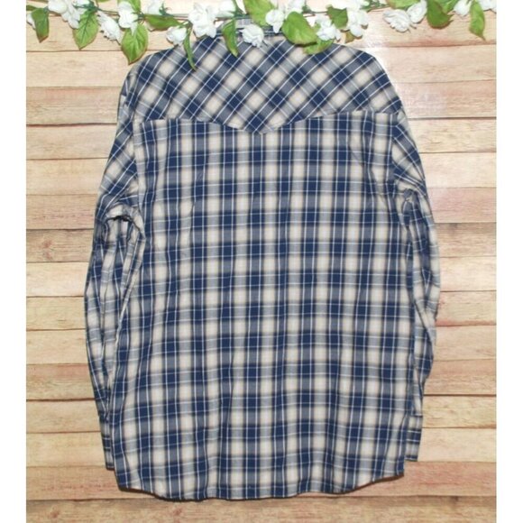 Wyoming Traders Mens Western Blue Plaid Shirt Size M Pearl Snap Button Up Pocket - Picture 6 of 10